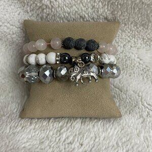 Handmade Natural Stone & Faceted Bead Bracelet Set